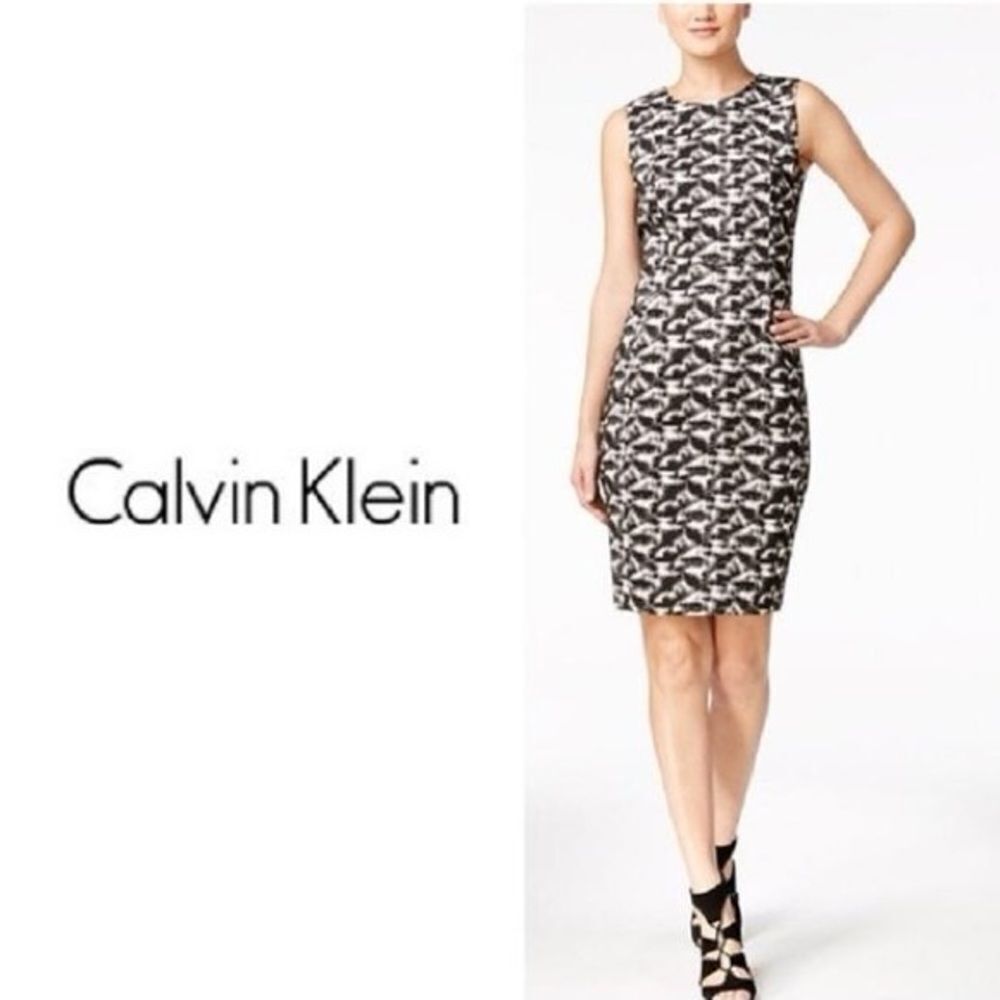 Calvin Klein Elegant Black and White Patterned Dress size 12